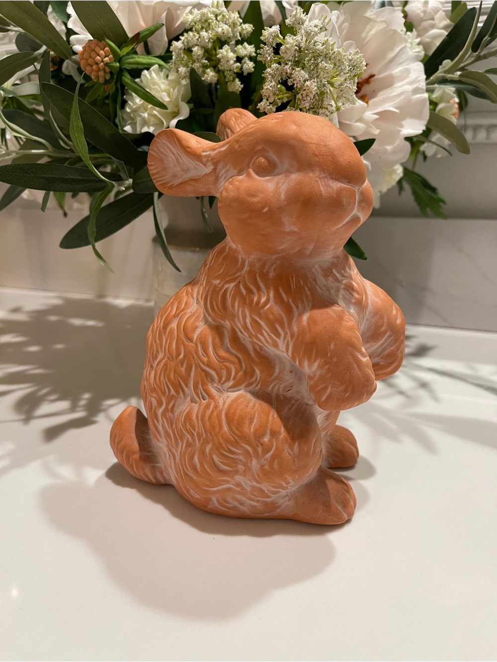 French vintage terracotta rabbit sculpture